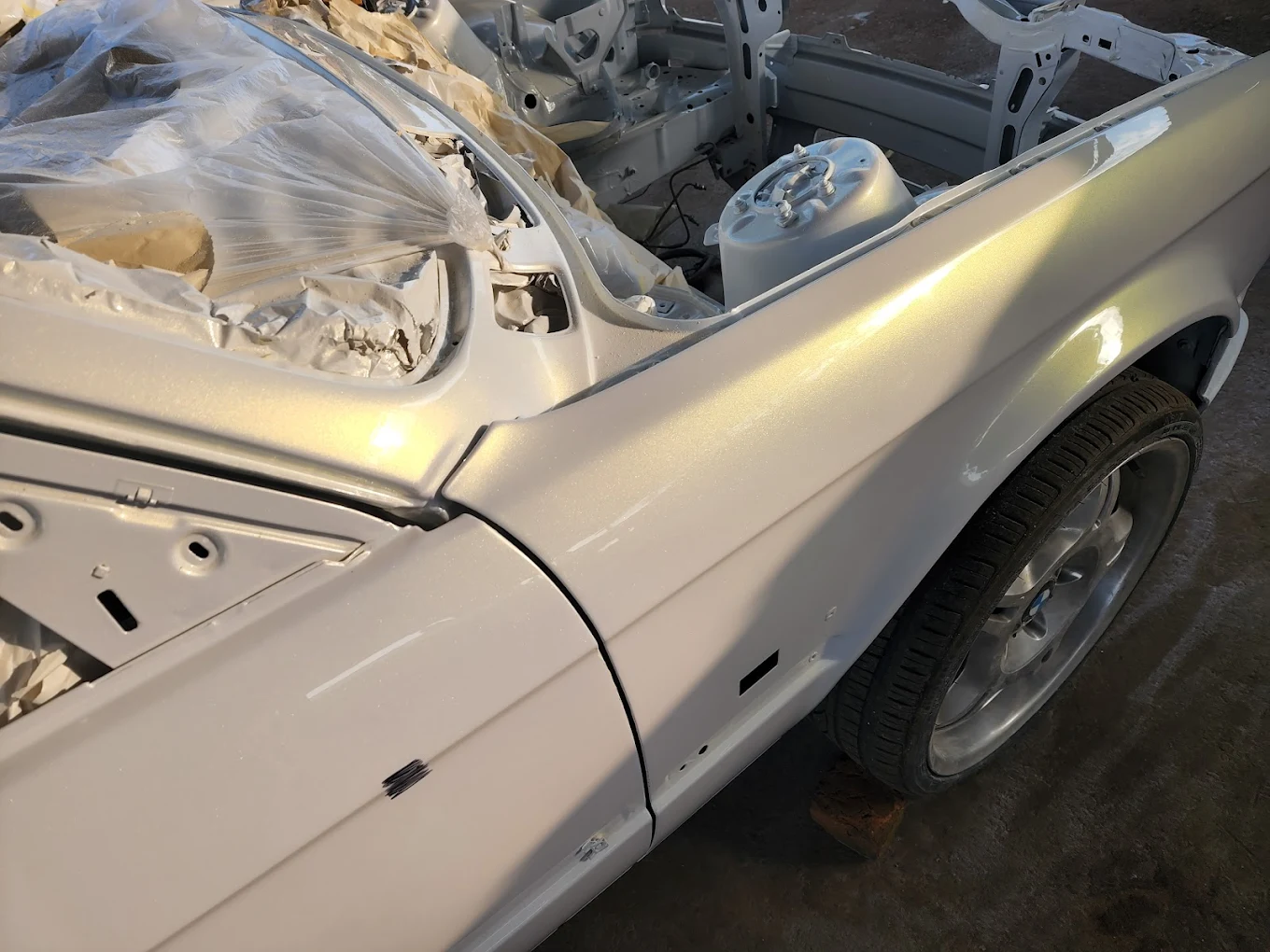 High quality pearl white respray — showroom finish at our Monavoni workshop