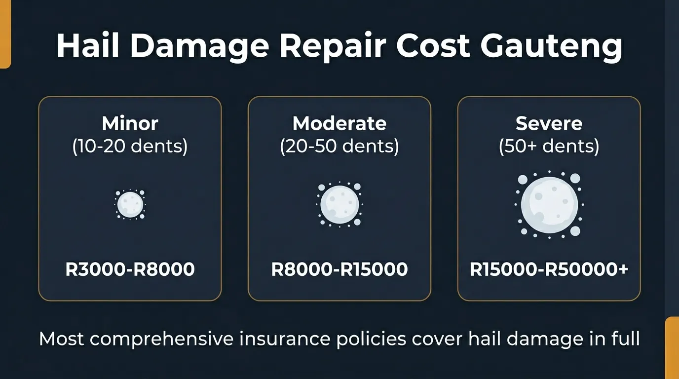 Hail damage repair cost tiers in Gauteng — minor moderate severe pricing