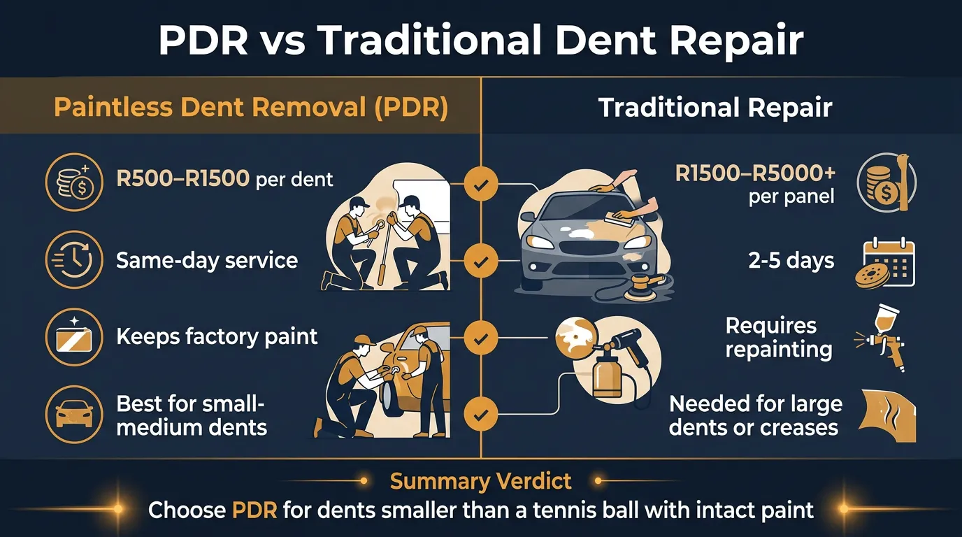 PDR vs traditional dent repair comparison — cost and timeline differences